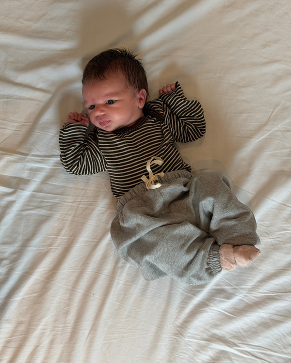 Striped Romper Long Sleeve - Brown