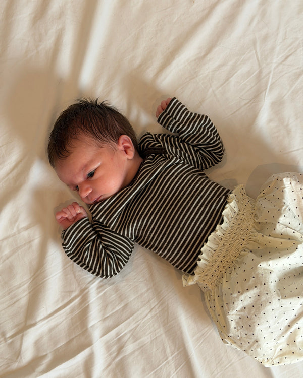 Striped Romper Long Sleeve - Brown