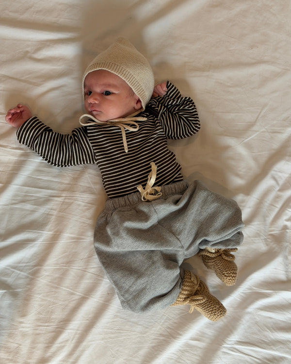 Striped Romper Long Sleeve - Brown